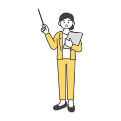 女性社員が指し棒で説明するイラスト素材