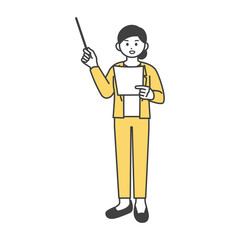 女性社員が指し棒で説明するイラスト素材