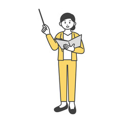 女性社員が指し棒で説明するイラスト素材