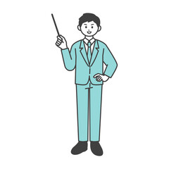 男性社員が指し棒で説明するイラスト素材