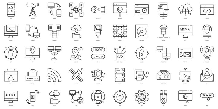 Linear Style Internet Technology Icons Bundle