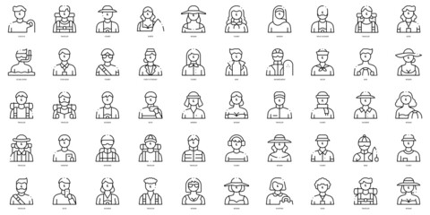 Linear Style travel people Icons Bundle