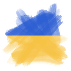 Ukrainian flag, brush stroke smudge with national Ukraine colors, Blue and yellow isolated splash on the white background, square banner with abstract texture, protest idea, stop the war