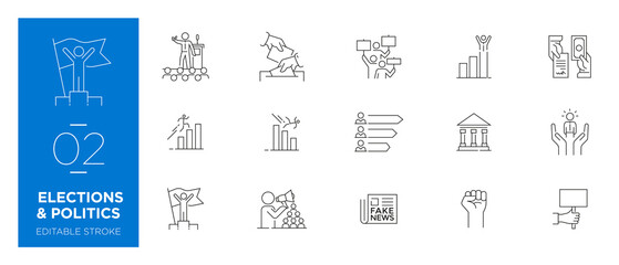 Set of Elections & Politics line icons - Editable stroke	
