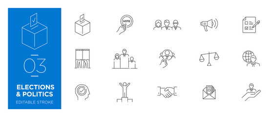 Set of Elections & Politics line icons - Editable stroke	
