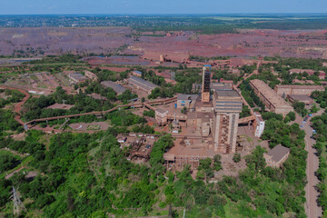 Nature from above. Panoramic view of the industrial city of Krivoy Rog in Ukraine. Beautiful landscape.