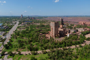 Fototapeta na wymiar Nature from above. Panoramic view of the industrial city of Krivoy Rog in Ukraine. Beautiful landscape.