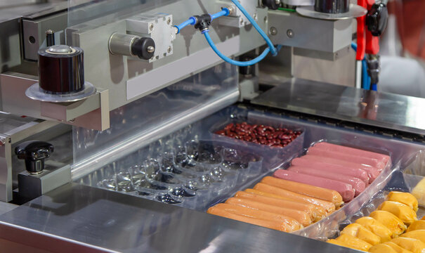 Linear food heat thermoforming sealing and packaging machine
