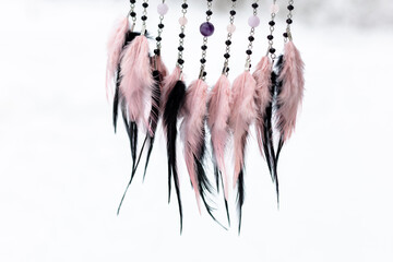 Handmade dream catcher with feathers threads and beads rope hanging