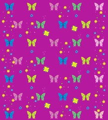 Summer butterfly seamless repeat pattern design background. Colorful folk  seamless pattern with butterflies and flowers. Illustration good for wallpapers, notebooks, crafts 