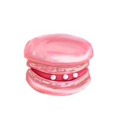 French Patisserie. Macaroon cookie isolated on white . Food illustration good for confectionery menu, desserts icon. Handmade desserts digital illustration  