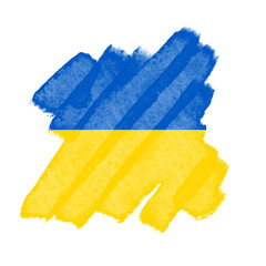 Ukrainian flag, brush stroke smudge with national Ukraine colors, Blue and yellow isolated splash on the white background, square banner with abstract texture, protest idea, stop the war