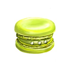 French Patisserie. Macaroon cookie isolated on white . Food illustration good for confectionery menu, desserts icon. Handmade desserts digital illustration  
