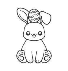 Easter bunny with egg on its head cartoon outline illustration