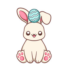 Easter bunny with egg on its head cartoon illustration