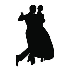 Silhouette of a dancing couple. Man and woman dancing tango. Vector illustration isolated on white background