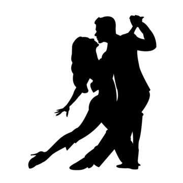 Silhouette of a dancing couple. Man and woman dancing tango. Vector illustration isolated on white background