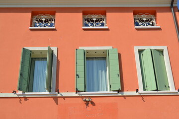 Fototapeta na wymiar Details of coastal houses, photographed in Cesenatico, a Romagna tourist resort on the coast of the Adriatic sea.