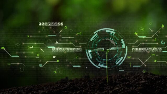 small tree digital technology hologram. ecology clean environment saving the earth.