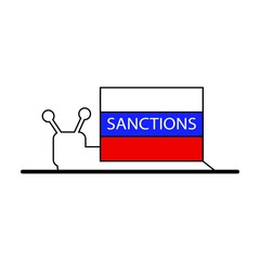 Snail with a shell in the form of the Russian flag with the inscription sanctions. A sign of a slowdown in the development of a country under international sanctions.Vector illustration