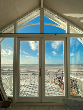 View Form Inside A Beach Hut To North Sea Beach