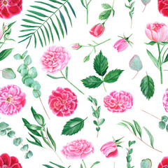 Watercolor seamless pattern with flowers