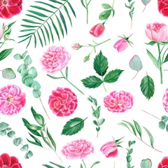 Foto op Canvas Watercolor seamless pattern with flowers © MyLittleMeow