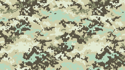 Military Pixel camouflage texture pattern horizontal banner illustration wallpaper background copy space, place for text, text area