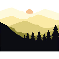 mountains and trees sunset landscape