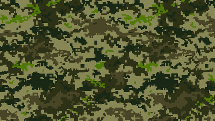 Military Pixel camouflage texture pattern horizontal banner illustration wallpaper background copy space, place for text, text area