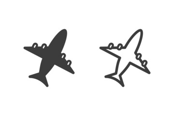 Airplane flat vector illustration glyph style design with 2 style icons black and white. Isolated on white background. Travel icons.