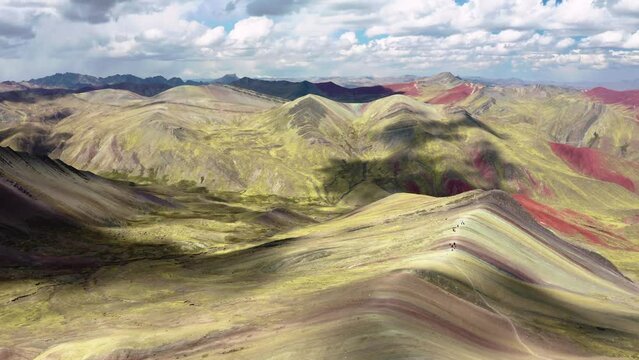 Aerial view of the Palccoyo Rainbow Mountains near Cusco in Peru