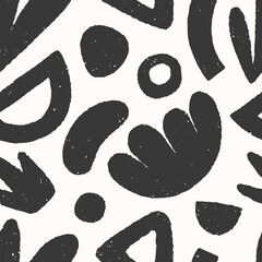 Nahtloses Schwarz-Weiß-Muster mit handgezeichneten organischen Formen, Linien, Kritzeleien und Elementen. Natürliche Formen. Vektortrendiges Design, perfekt für Drucke, Flyer, Banner, Stoffe, Einladungen, Branding, Cover.