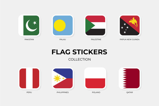 Flag Stickers Of Pakistan, Palau, Palestine, Papua New Guinea, Peru, Philippines, Poland, Qatar