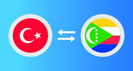 round icons with Turkey and Comoros flag exchange rate concept graphic element Illustration template design
