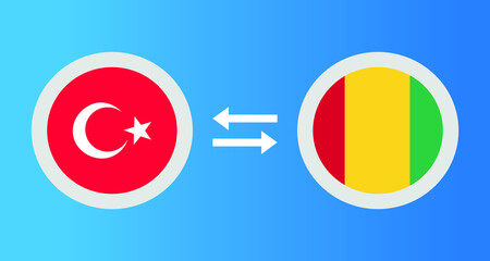 round icons with Turkey and Guinea flag exchange rate concept graphic element Illustration template design
