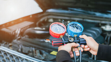Car air conditioner check service, leak detection, fill refrigerant.Device and meter liquid cooling...