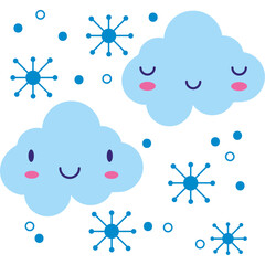 clouds characters and snowflakes