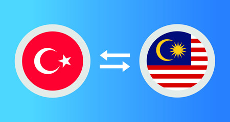 round icons with Turkey and Malaysia flag exchange rate concept graphic element Illustration template design
