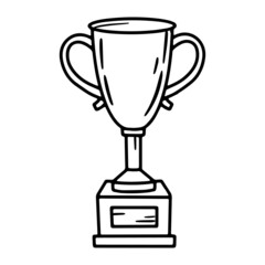 Trophy cup and award for first place in the championship, linear icon in Doodle style