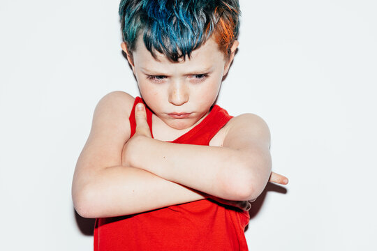 Offended boy with dyed hair