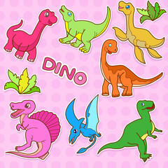 set of funny cartoon dinosaurs