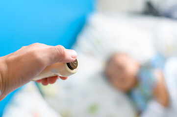 Press the button when there is an emergency. Call a nurse while seeing a blurry picture of a sick...