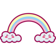 clouds with rainbow kawaii characters