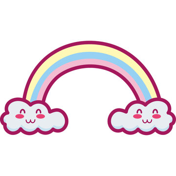 clouds with rainbow kawaii characters