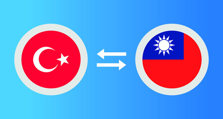 round icons with Turkey and Taiwan flag exchange rate concept graphic element Illustration template design
