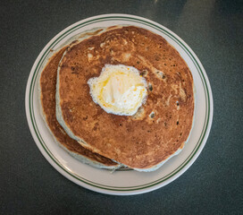 blue corn and pine nut pancake with orange zest butter : a New Mexican food favorite 
