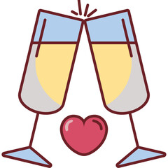 heart with champagne cups