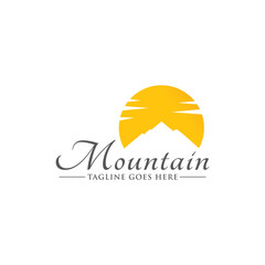 Mountain Forest Lake River with Pin Map Location for Travel Location Adventure Logo Design Vector