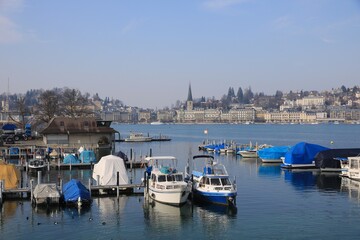 Fototapeta na wymiar Fishing boats in Lucerne, Switzerland.